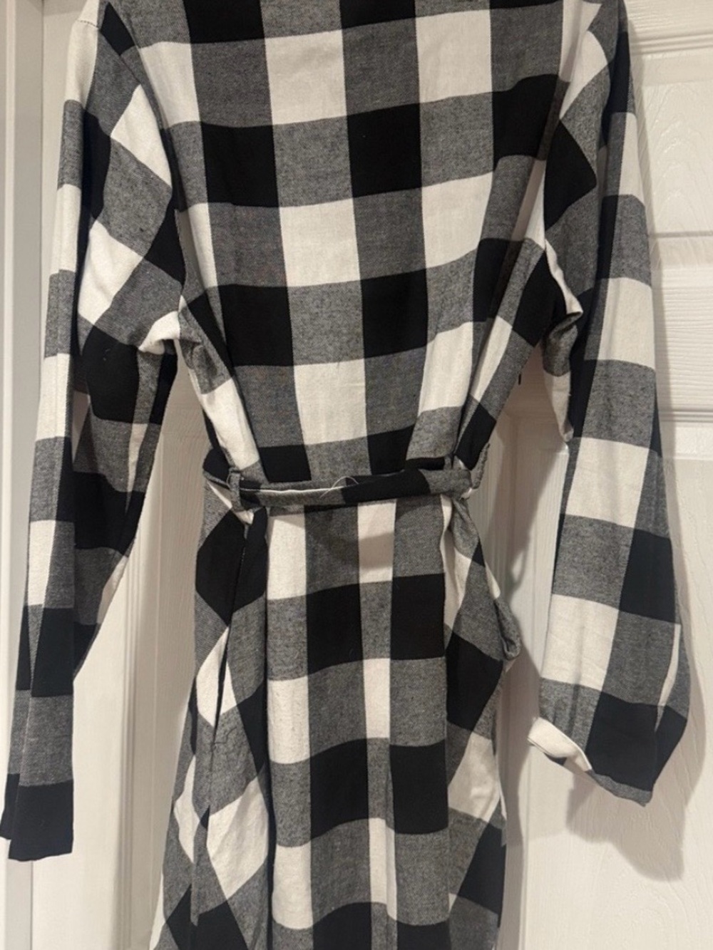 Black and White Buffalo Plaid Shirt Dress with Belt - Picture 2 of 4